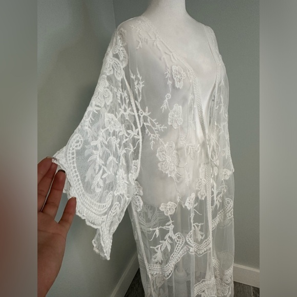 Boho Lace Cover Up Maxi White Beach Swimwear Summer  Duster Sexy Kimono - Picture 5 of 16